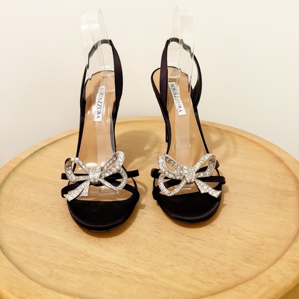New Aquazzura Babe Crystal Bow Heel Sandals - Picture 6 of 11